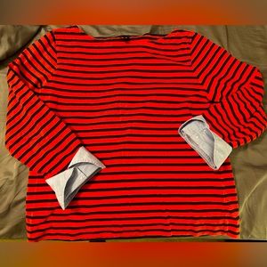 J Crew Red and black striped boatneck shirt